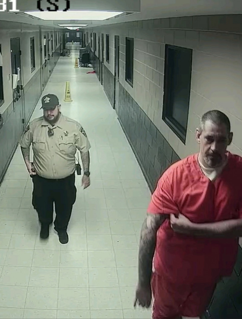 Surveillance camera stills of fugitive prisoner Casey White, believed to have escaped with help from missing female guard