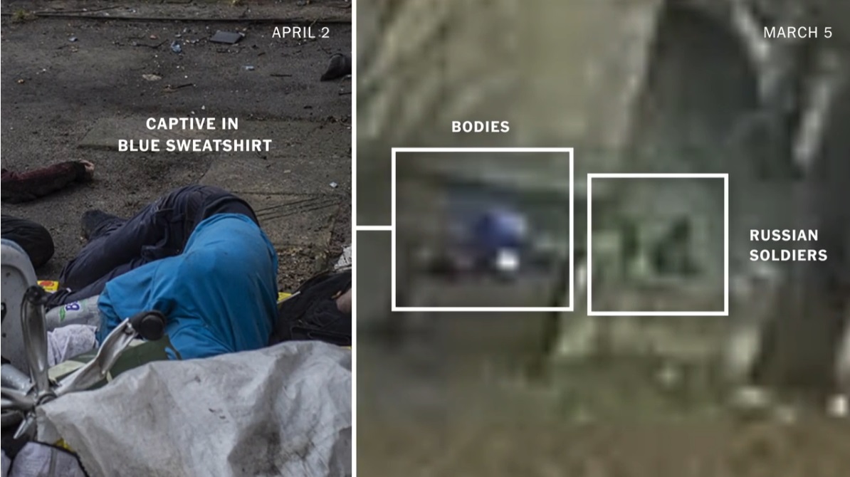 Imagini cu ruși care ucid cu sânge rece nouă civili în Bucha. La locul crimei s-au găsit dovezi care arată cine erau soldații (NYT)