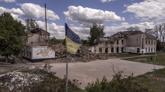 Secondary School of Merefa, damaged after Russians Shelled it in Merefa, Ukraine, Mid March