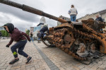 Destroyed Russian Armored Vehicles Displayed For Ukrainians To See At Mykhailivska Square In Kyiv, Ukraine - 22 May 2022