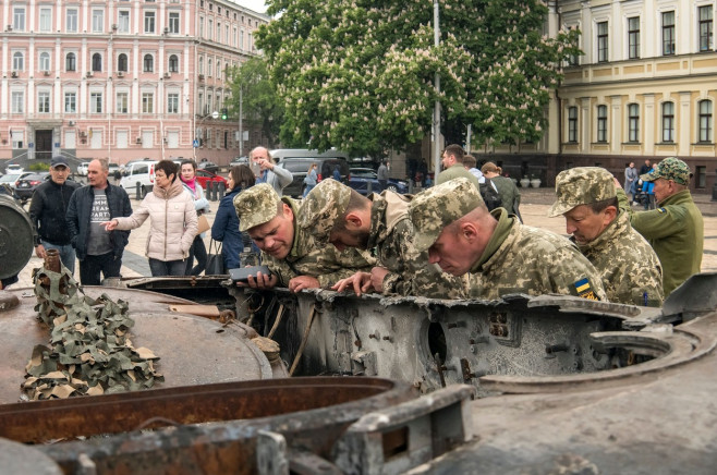 Destroyed Russian Armored Vehicles Displayed For Ukrainians To See At Mykhailivska Square In Kyiv, Ukraine - 22 May 2022