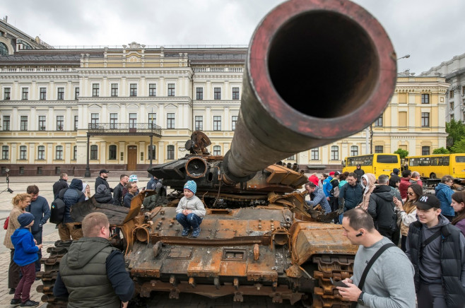 Destroyed Russian Armored Vehicles Displayed For Ukrainians To See At Mykhailivska Square In Kyiv, Ukraine - 22 May 2022