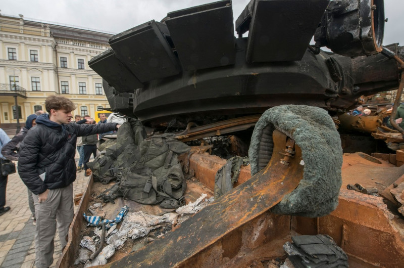 Destroyed Russian Armored Vehicles Displayed For Ukrainians To See At Mykhailivska Square In Kyiv, Ukraine - 22 May 2022