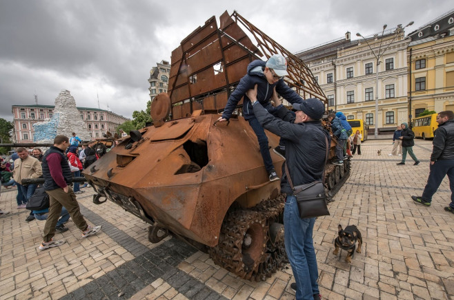 Destroyed Russian Armored Vehicles Displayed For Ukrainians To See At Mykhailivska Square In Kyiv, Ukraine - 22 May 2022