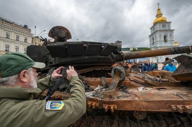 Destroyed Russian Armored Vehicles Displayed For Ukrainians To See At Mykhailivska Square In Kyiv, Ukraine - 22 May 2022