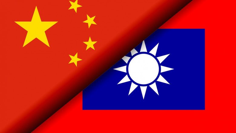 Flags of the China and Taiwan divided diagonally