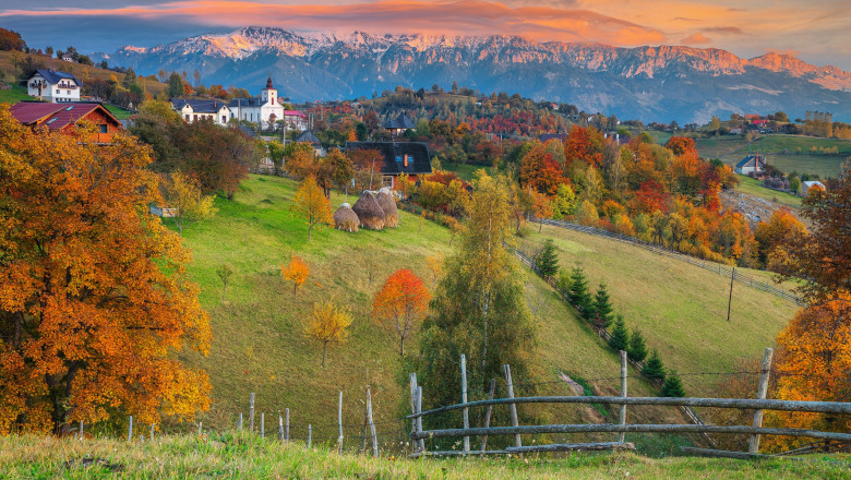 Autumn alpine rural landscape near Brasov, Magura, Transylvania, Romania, Europe