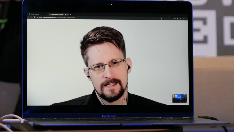 MILAN, ITALY - MAY 26: Computer security consultant Edward Snowden in connection from Russia during the Wired Next Fest 2019 at the Giardini Indro Montanelli on May 26, 2019 in Milan, Italy. (Photo by Rosdiana Ciaravolo/Getty Images)