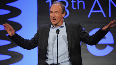 NEW YORK, NY - MAY 19: Computer scientist Tim Berners-Lee speaks onstage at the 18th Annual Webby Awards on May 19, 2014 in New York City. (Photo by Bryan Bedder/Getty Images for The Webby Awards)
