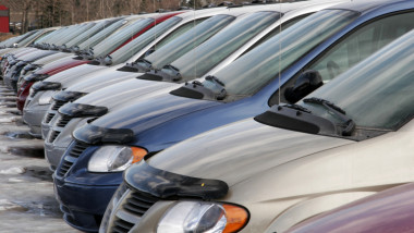 Cars in a row at a car dealership
