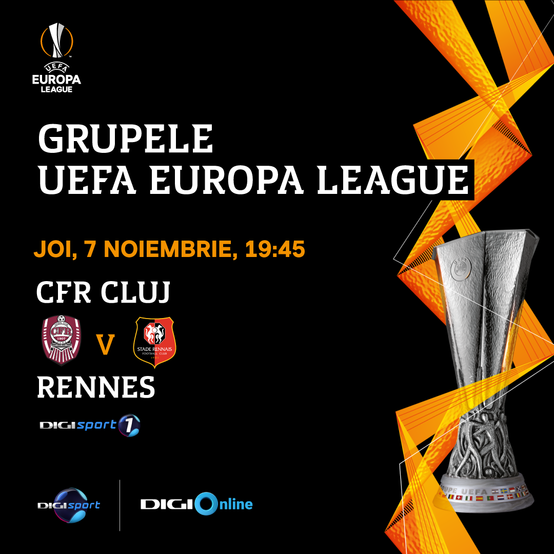 UEFA Europa League: Confruntare decisiva pentru clujeni: CFR - Rennes, in direct, la Digi Sport 1