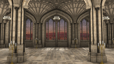 Gothic cathedral interior 3d illustration