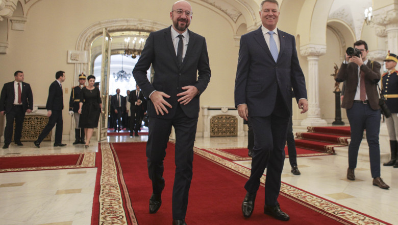 Preşedintele Consiliului European, Charles Michel, și președintele Klaus Iohannis.