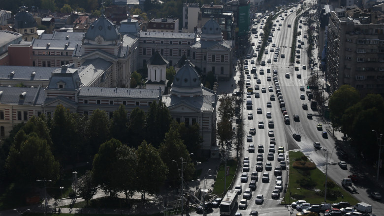 Bucharest city centre traffic, seen from above