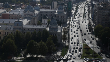 Bucharest city centre traffic, seen from above