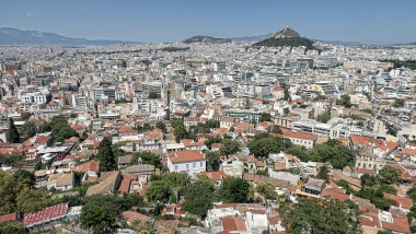 Panoramic top view on the city Athen from the hill of the acropolis