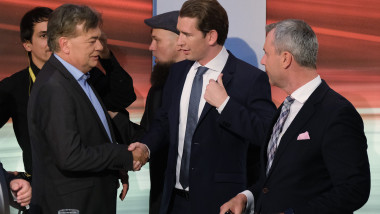 Sebastian Kurz dă mâna cu Werner Kogler, liderul Verzilor