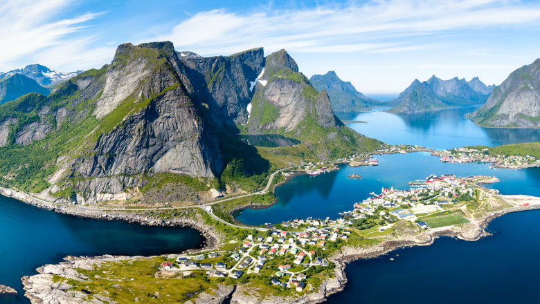 imagine panoramică a coastei norvegiene, vreme frumoasă