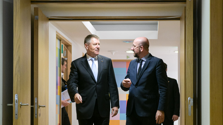 Klaus Iohannis și președintele Consiliului European, Charles Michel