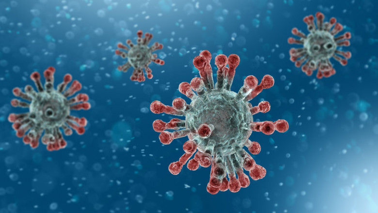 Microscopic view of Coronavirus, a pathogen that attacks the respiratory tract. Analysis and test, experimentation. Sars