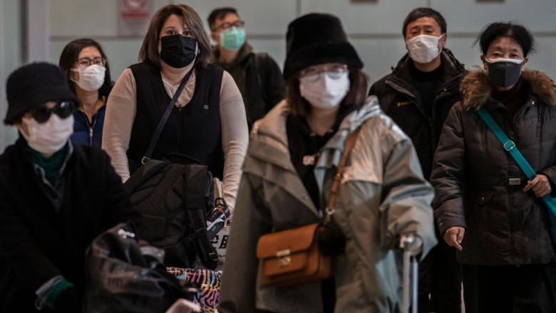 coronavirus China, pasageri la aeroport poartă măști