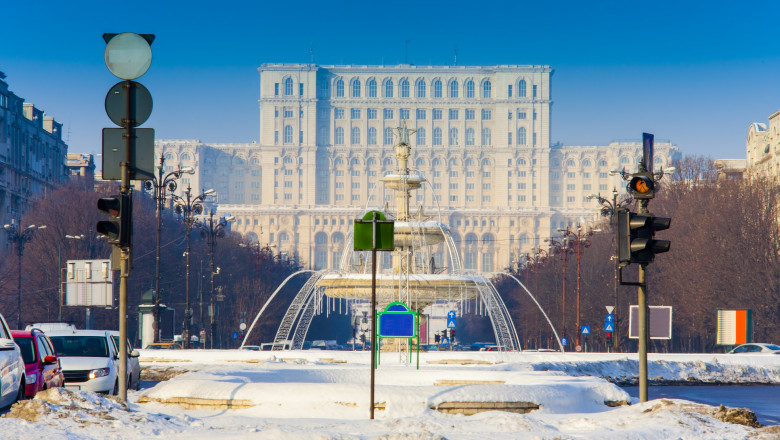 Bucharest city in winter. Parliament building