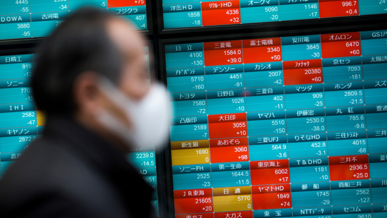 A pedestrian wearing a face mask walks past a stock indicator displaying share prices of the Tokyo Stock Exchange in Tokyo on February 3, 2020. Tokyo stocks dropped on February 3 as the Chinese market plunged after investors returned from an extended holiday during which the new coronavirus outbreak drove down the global market., Image: 496164303, License: Rights-managed, Restrictions: , Model Release: no, Credit line: Behrouz MEHRI / AFP / Profimedia