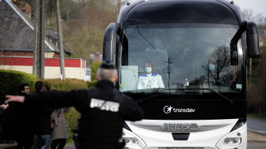 A bus with 34 French citizens repatriated from Wuhan arrive at the "Normandy Garden" hollyday resort on February 21, 2020 in Branville, Normandy, to be quarantined as part of a repatriation plan from the COVID-19 coronavirus hot zone., Image: 500095182, License: Rights-managed, Restrictions: , Model Release: no, Credit line: LOU BENOIST / AFP / Profimedia