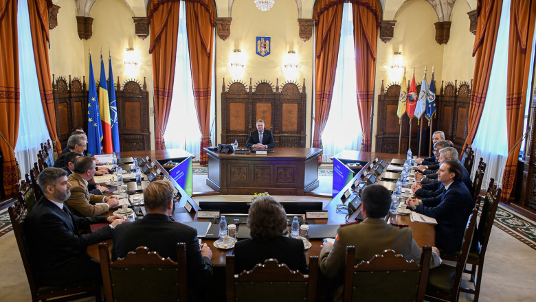 o ședință a consiliului suprem de apărare a țării cu klaus iohannis și membrii cabinetului orban