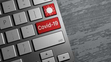 Keyboard button, coronavirus search on the web, internet covid-19 search. News on the web