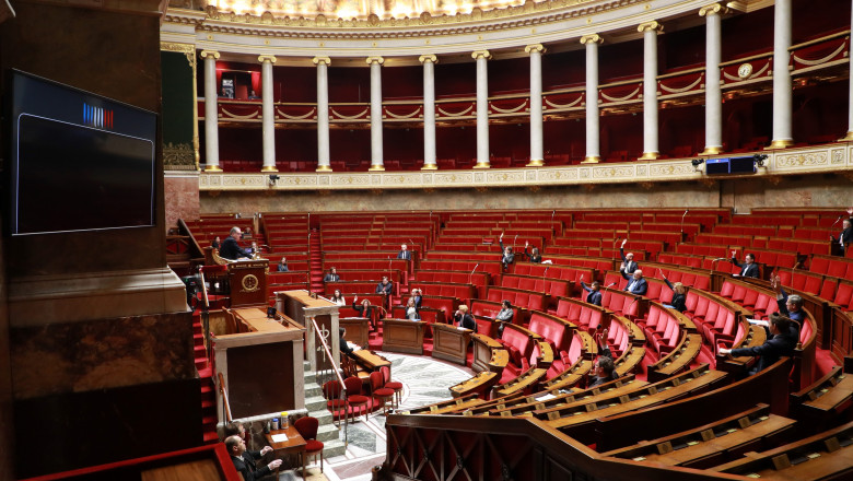 Deputies raise their hands and vote on an emergency law to face the spread of the COVID-19 infection caused by the novel coronavirus at the French National Assembly in Paris on March 22, 2020., Image: 508556045, License: Rights-managed, Restrictions: , Model Release: no, Credit line: Ludovic MARIN / AFP / Profimedia