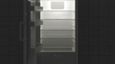 Empty fridge with open door