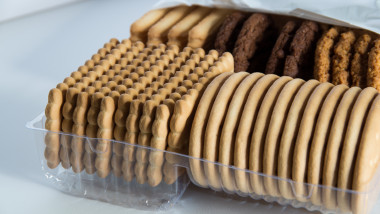 Assorted biscuits in a packaging tray