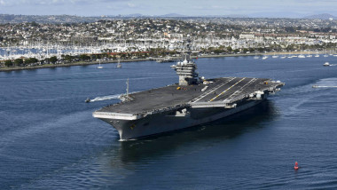SAN DIEGO, CA - JANUARY 17: In this handout released by the U.S. Navy, The aircraft carrier USS Theodore Roosevelt (CVN 71) leaves its San Diego homeport Jan. 17, 2020. The Theodore Roosevelt Carrier Strike Group is on a scheduled deployment to the Indo-Pacific.(Photo by U.S. Navy via Getty Images)
