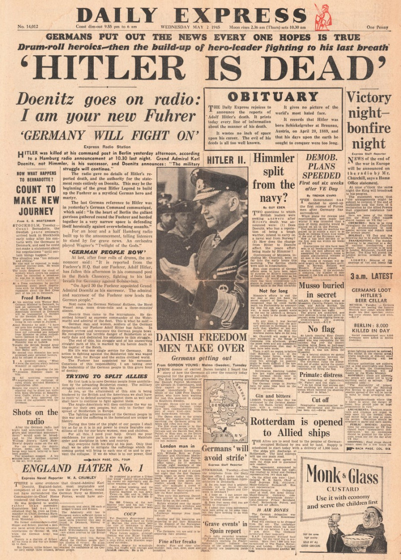 1945 Daily Express Death of Adolf Hitler