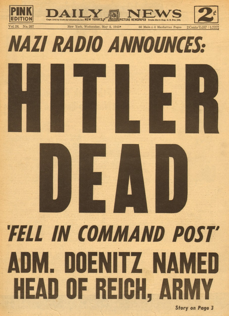 1945 Daily News (New York) Adolf Hitler dead