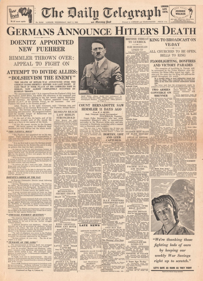 1945 Daily Telegraph Death of Adolf Hitler