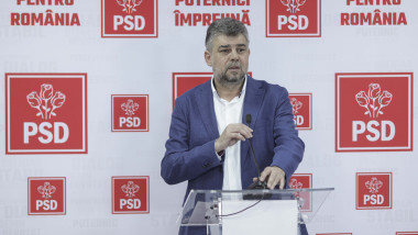 Marcel Ciolacu susține o declarație de presă la sediul PSD