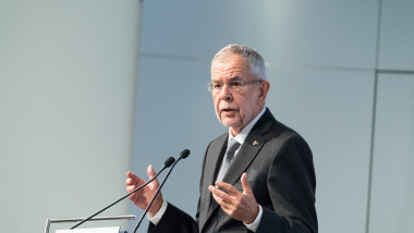 VIENNA, AUSTRIA - JULY 04: Austrian President Alexander Van der Bellen speaks at the Austrian Chamber of Commerce on July 4, 2018 in Vienna, Austria. Rouhani is on a one-day visit to Austria, during which he is meeting with President van der Bellen and Chancellor Kurz and will attend an event at the Austrian Chamber of Commerce. (Photo by Michael Gruber/Getty Images)