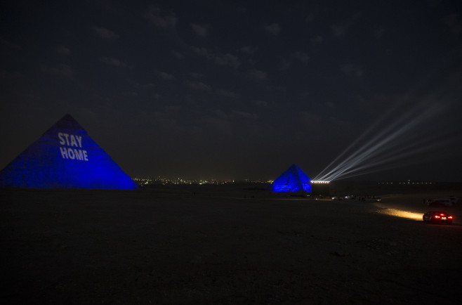 Giza Pyramids lights up on World Heritage Day