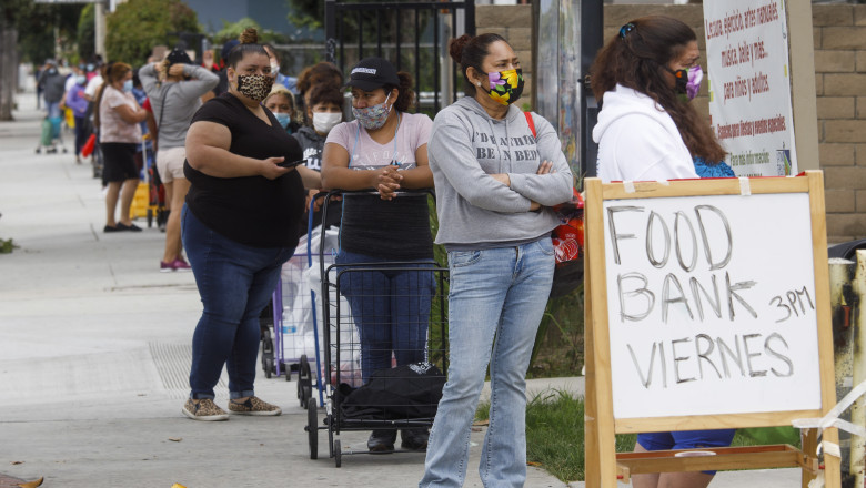 People queue for food in in Southern California