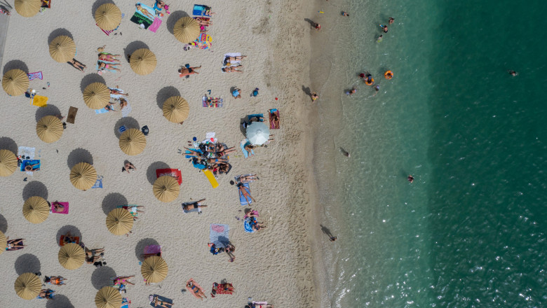 (200514) -- ATHENS, May 14, 2020 () -- Aerial photo taken on May 14, 2020 shows people enjoying their leisure on Alimos public beach, south of Athens, Greece. Greek officials announced on Wednesday that as of May 16 the country's 515 organized beaches will open under restrictions to avoid overcrowding. Greece's Health Ministry reported on Thursday that the number of COVID-19 infections reached 2,770 and there have been 156 deaths since the start of the outbreak in the country on Feb. 26., Image: 519551827, License: Rights-managed, Restrictions: WORLD RIGHTS excluding China - Fee Payable Upon Reproduction - For queries contact Avalon.red - sales@avalon.red London: +44 (0) 20 7421 6000 Los Angeles: +1 (310) 822 0419 Berlin: +49 (0) 30 76 212 251, Model Release: no, Credit line: Xinhua/Avalon.red / Avalon Editorial / Profimedia