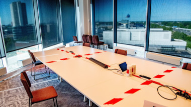 an empty office that is set up for the one and a half meter society. keep distance and desk in 1,5 meter . Coronavirus outbreak, Rotterdam, Netherlands - 15 May 2020, Image: 519642051, License: Rights-managed, Restrictions: , Model Release: no, Credit line: Robin Utrecht / Shutterstock Editorial / Profimedia