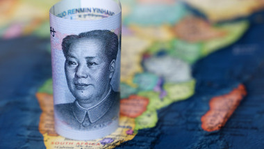 Chinese yuan on the map of Africa continent