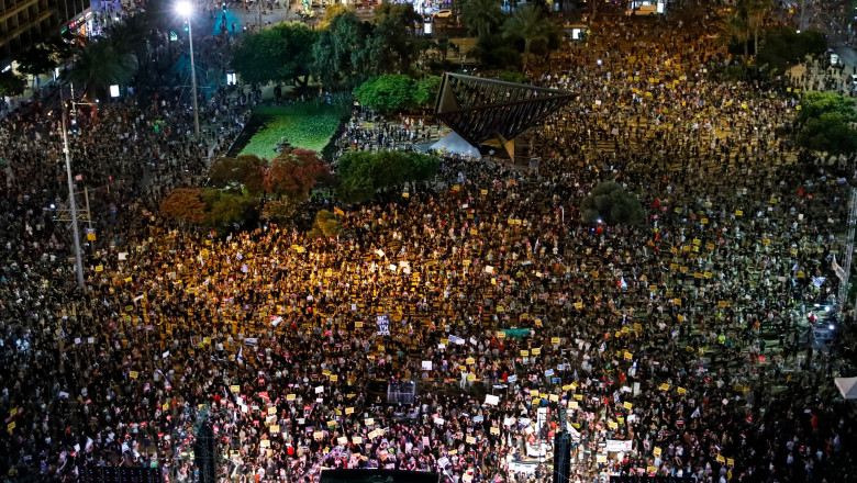 Protest în Piața Rabin din Tel Aviv față de modul în care guvernul a acționat în pandemie. Micii întreprinzători se simt abandonați