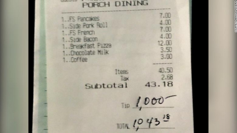 Un client a lasat un basis de 1000 de dolari intr-un restaurant din SUA