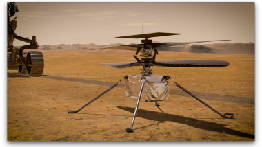 Elicopterul Ingenuity pe Marte - ilustrație artistică.