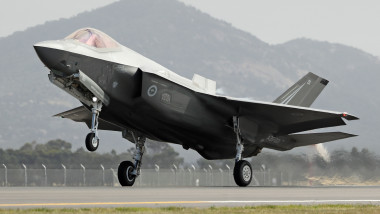 AVALON, AUSTRALIA - MARCH 03: A Joint Strike Fighter (JSF) F-35 lands during the Avalon Airshow on March 3, 2017 in Avalon, Australia. Australia's first F-35s made their public debut at the Avalon Air Show. The two Joint Strike Fighters are currently based at Luke Air Force Base in the United States, but were flown to Australia for the first time by Royal Australian Air Force. (Photo by Scott Barbour/Getty Images)