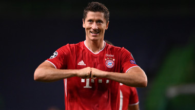 Robert Lewandowski (Bayern Munchen) se bucură după ce a înscris în meciul împotriva Olympique Lyon, care a adus calificarea echipei sale în finala UEFA Champions League 2020