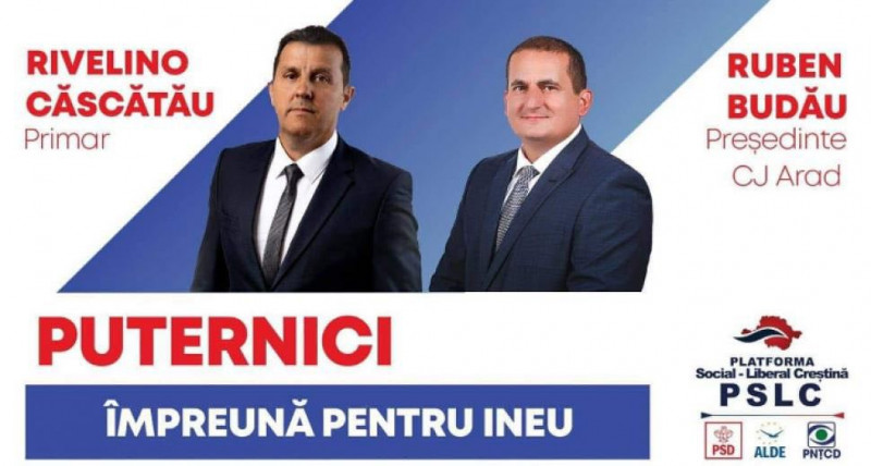 ruvelino cascatau si ruben budau, candidaţi PSD la Arad, afiş electoral